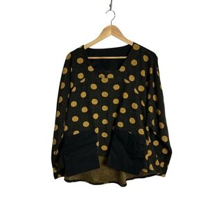 Gershon Bram XL Charcoal Gray Yellow Polka Dot Oversized Pockets Knit Tunic Top